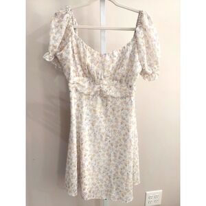 Simplee Floral Puff Sleeve Mini Dress Sweetheart Neck Cottagecore Fairy Brunch
